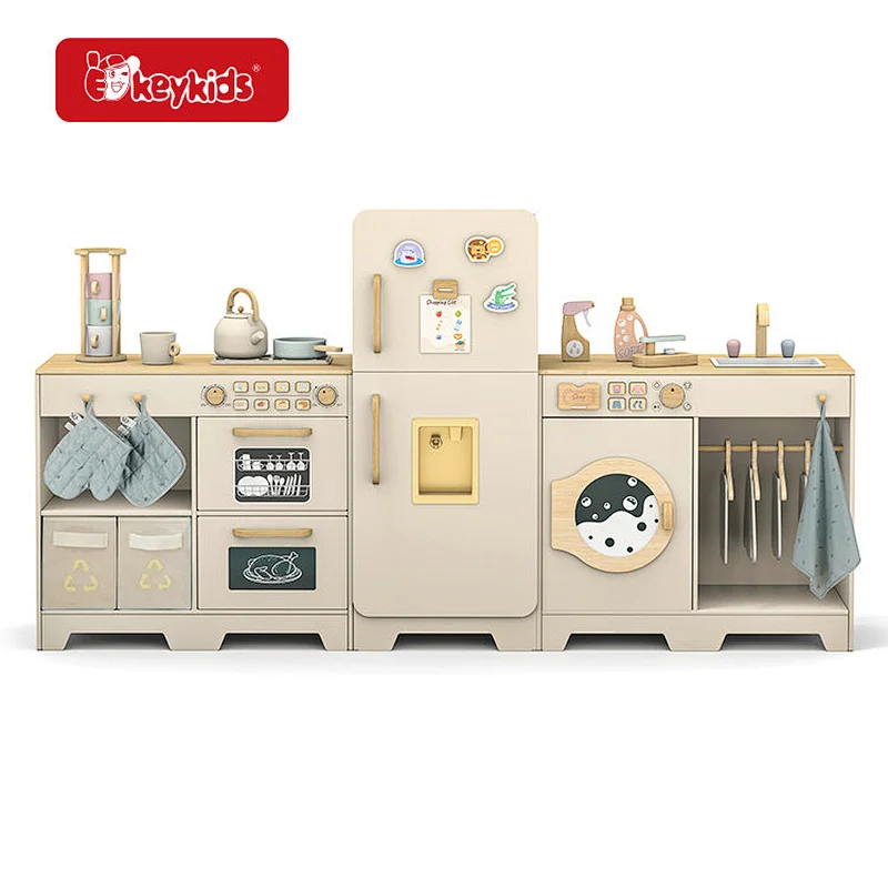 2026 New Wooden Kids Play Kitchen Set with Accessories, Pretend Play Kitchen Toy with Stove, Oven and Storage W10K075